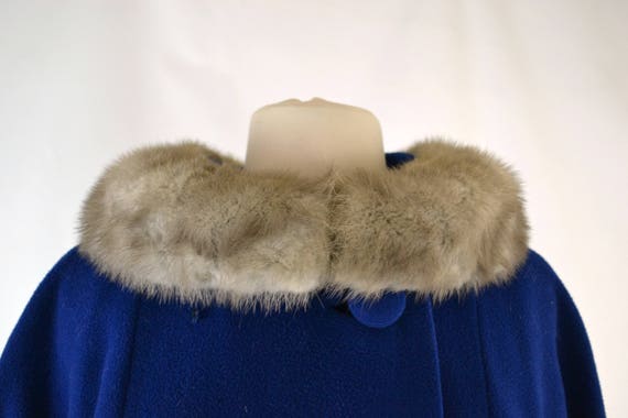 1960s Cerulean Blue Wool Coat with Silver Mink Co… - image 6