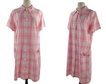 1960s/1970s Pink and White Plaid Shift Dress by Carole Joanne Fashions