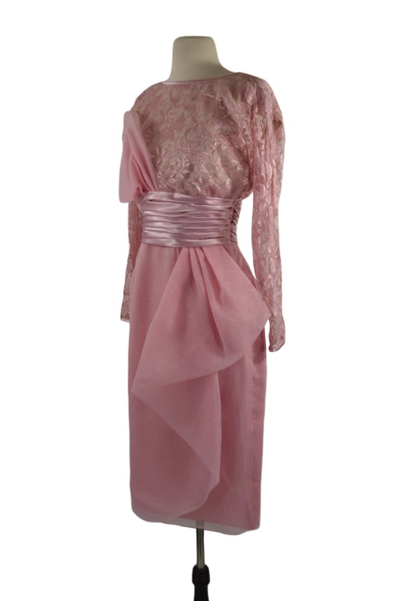 1980s Lace and Shimmery Sheer Pink Dress by Lilli… - image 3