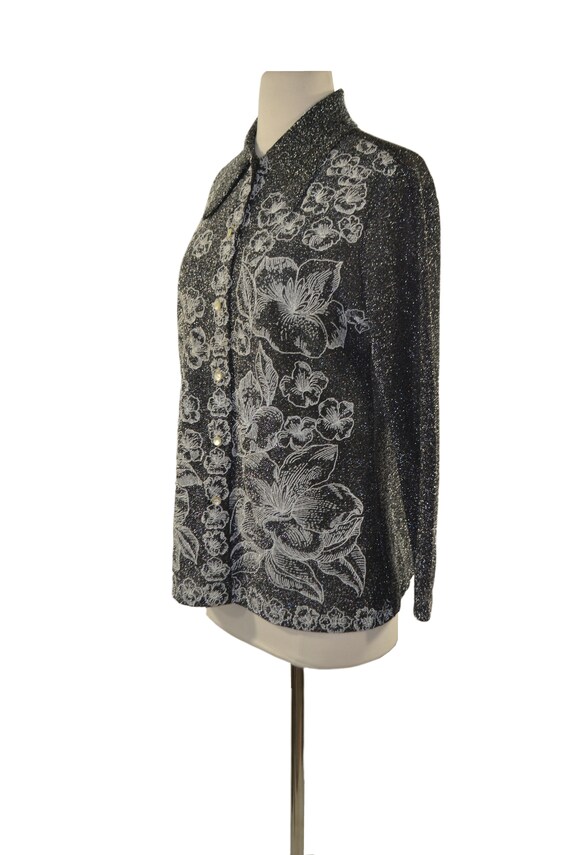 1960s/1970s Black and Silver Metallic Lurex Blouse - image 4