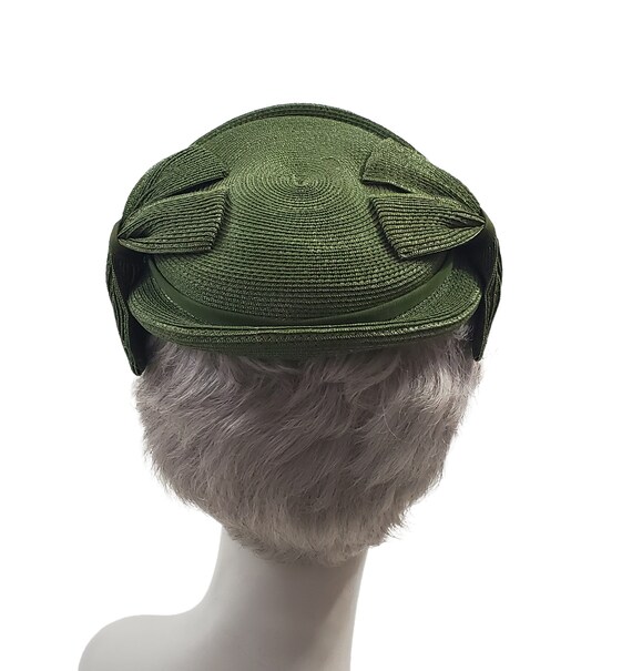 1950s Olive Green Raffia Capulet, Juliet Cap, Sum… - image 4