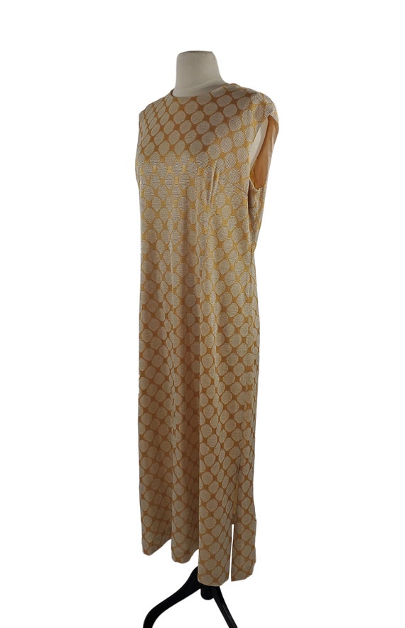 1960s/1970s Gold Metallic Polka Dot Shift Dress b… - image 3