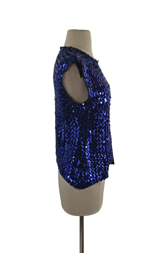 1980s Blue Sequin Sleeveless Blouse by Glenrob - image 4