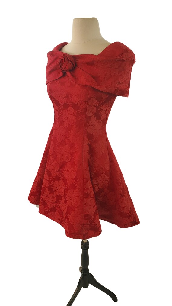 1990s Red Brocade Cocktail Dress by Mainframe, si… - image 3