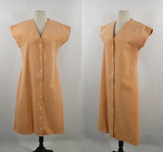 1970s Peach Suede Short Sleeve Shift Dress