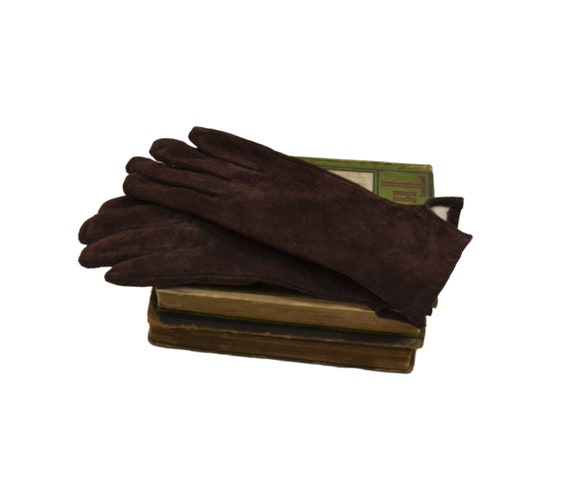 Vintage NOS Brown Genuine Leather Winter Gloves b… - image 1