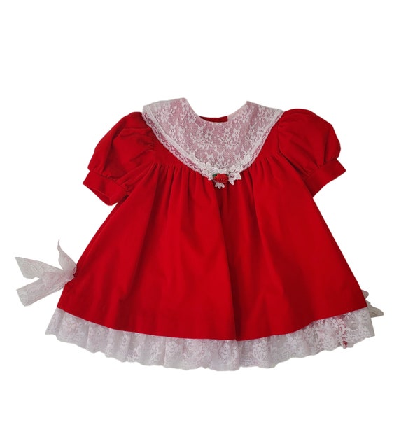 1980s Toddler Girls Red Velveteen Dress by Hi-Girl