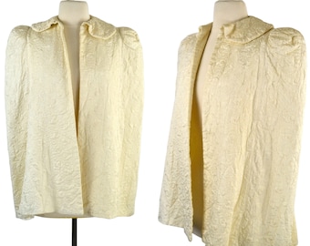 1940s Ivory Quilted Satin Cape or Bed Jacket, Paisley Quilted Pattern