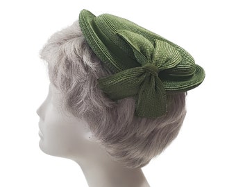 1950s Olive Green Raffia Capulet, Juliet Cap, Summer Wedding