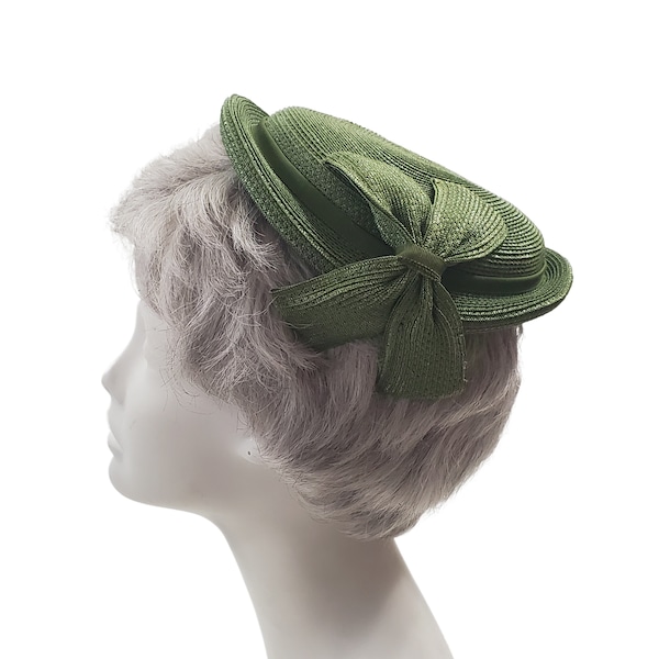 1950s Olive Green Raffia Capulet, Juliet Cap, Summer Wedding