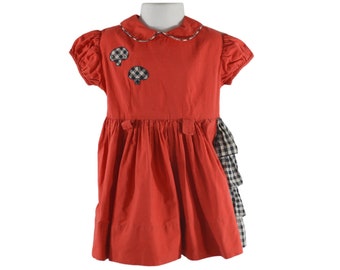1960s Toddler Girls Red Mushroom Dress by Cinderella, Size 18 -24 Months, Needs TLC