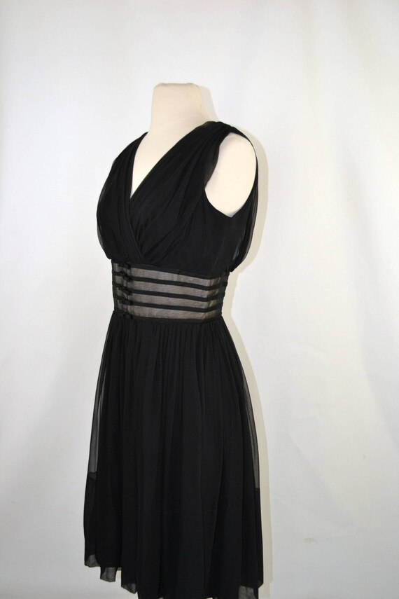 1950s/1960s Black Sleeveless Chiffon Dress by Car… - image 3