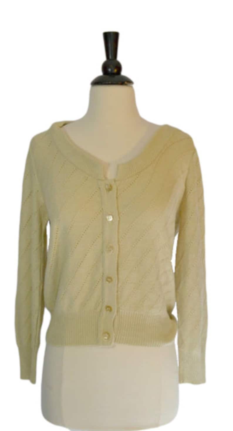 1960s Basic Cream Cardigan Sweater by Sears Jr Bazaar, XSmall image 2