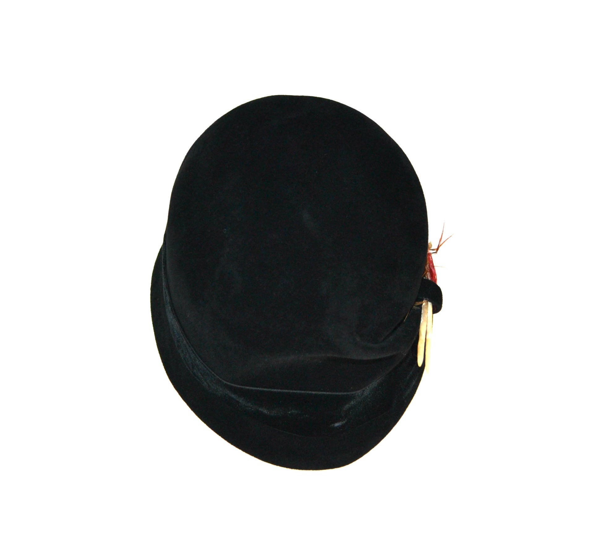 1950s/1960s Black Feathered Felted Wool Cloche Hat by 