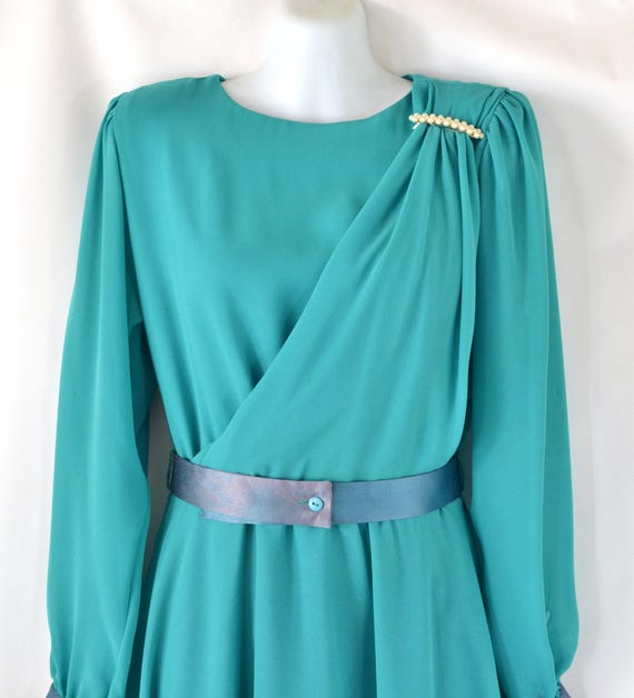 1970s Teal Sheer Poly Chiffon Dress by Ursula of … - image 3