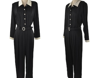 1980s/1990s Black and Ivory Jumpsuit by Virgo II