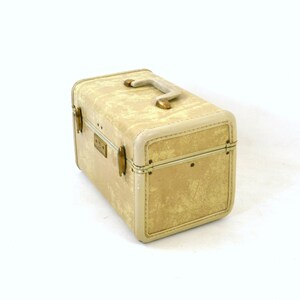 Vintage 1950s Samsonite Tan Marbled Train Case, Make Up Case, Lingerie, Travel, Storage image 2
