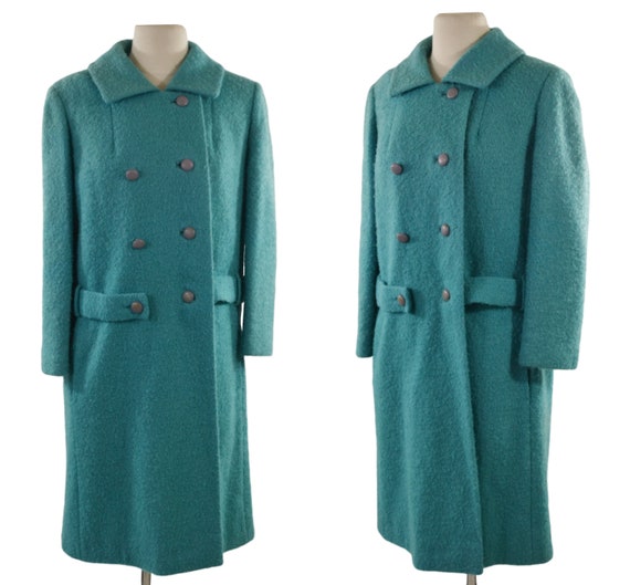 1960s Turquoise Tweed Mid Thigh Length Coat by Jo… - image 1