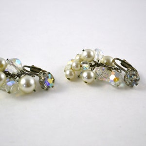 Vintage Faux Pearl and Clear Faceted Bead Grape Cluster Dangle Earrings image 2