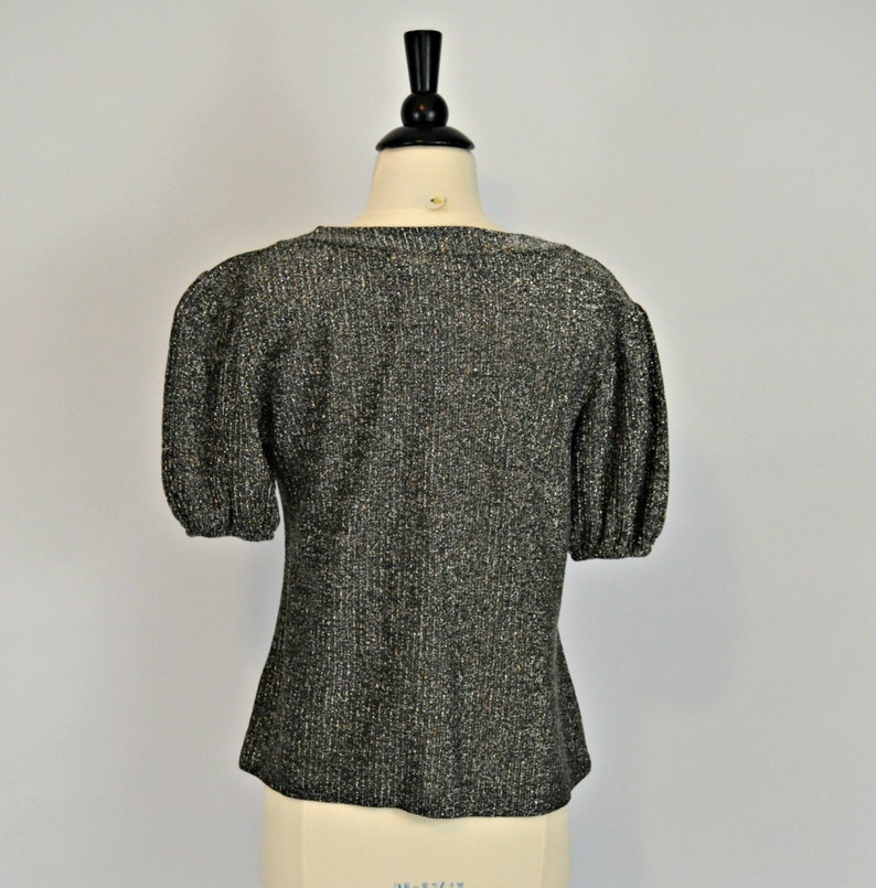 Jaren '60 Zwart en Zilver Metallic Lurex Blouse, Sparkly Top, Formele Top afbeelding 5