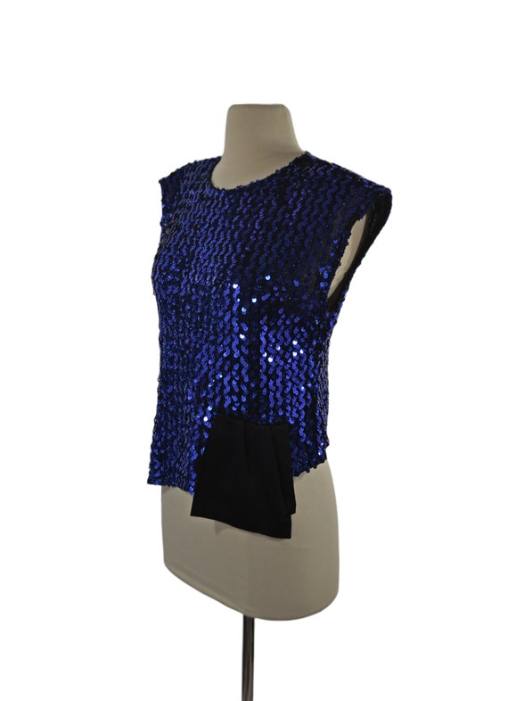 1980s Blue Sequin Sleeveless Blouse by Glenrob - image 3