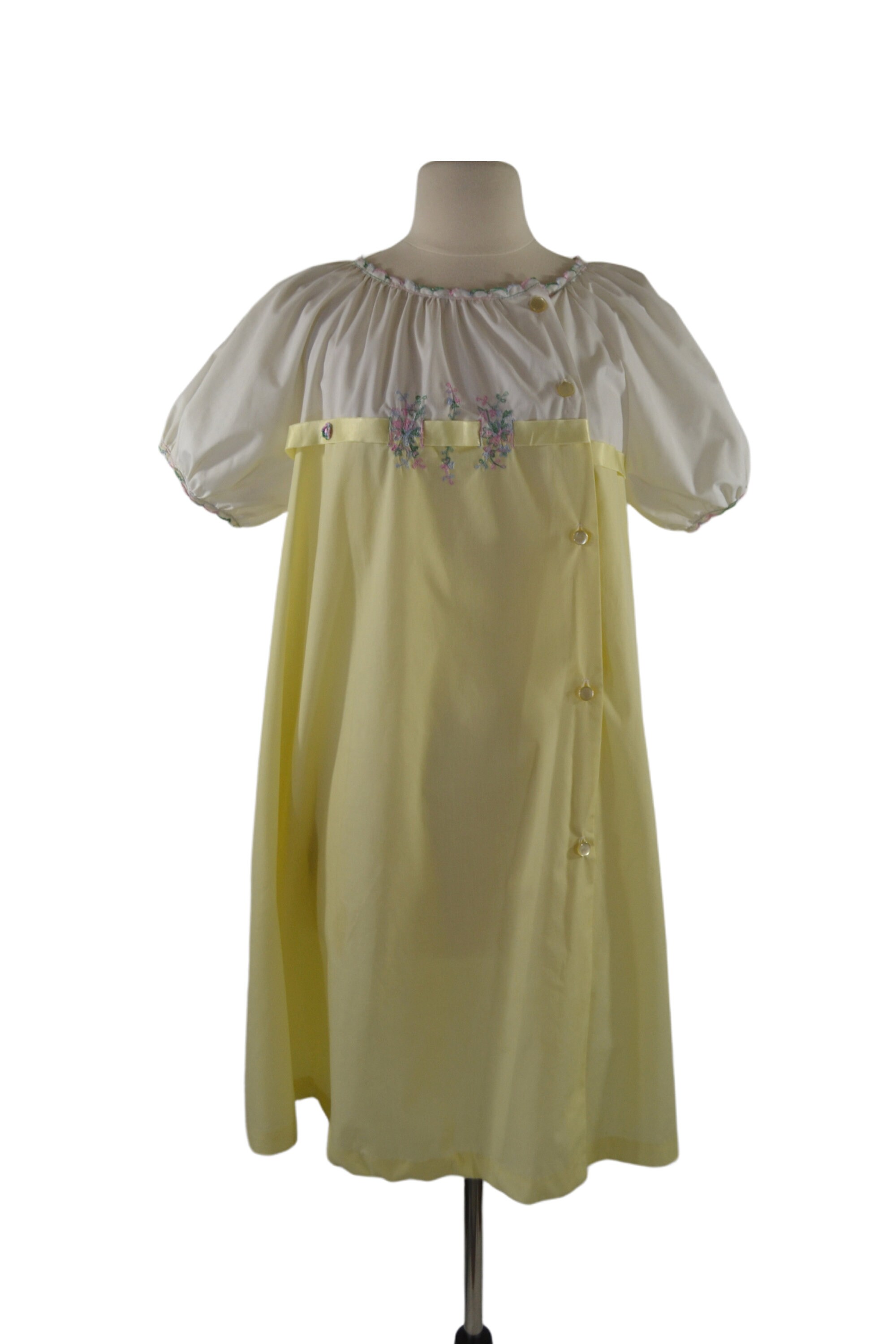 1960 年代/1970 年代の白と黄色のコットン ナイトガウン (Schrank 製