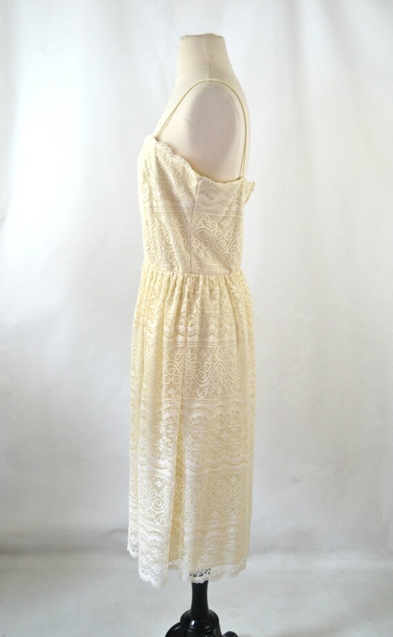 1970s Ivory Lace Overlay Spaghetti Strap Sundress… - image 4