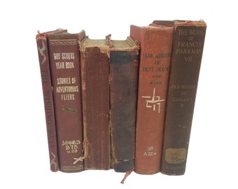 Decoración vintage del libro rojo, pila de 6 libros, paquete de libros rojos