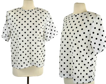 1980s White and Black Polka Dot Blouse by Impressions of California