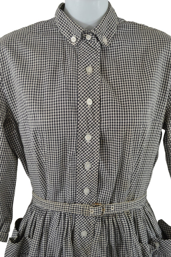 1950s Black and White Gingham Fit and Flare Shirt… - image 5