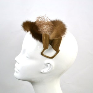 1950s Real Mink Fur and Bow Fascinator Hat, Cocktail Hat, Millinery, Needs TLC image 2