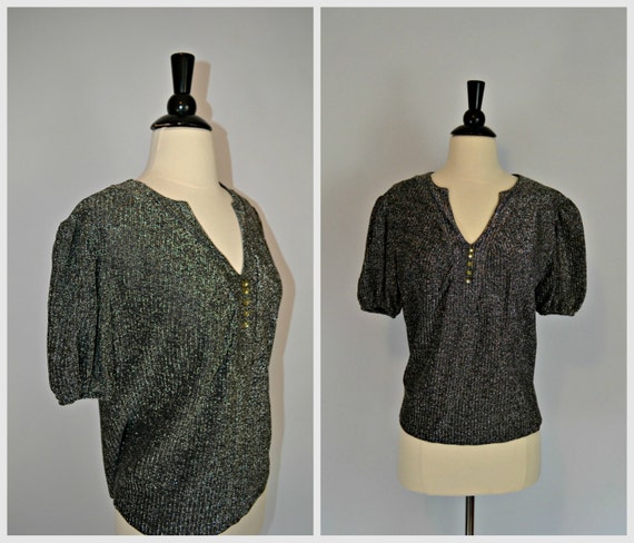 1960s Black and Silver Metallic Lurex Blouse, Spar