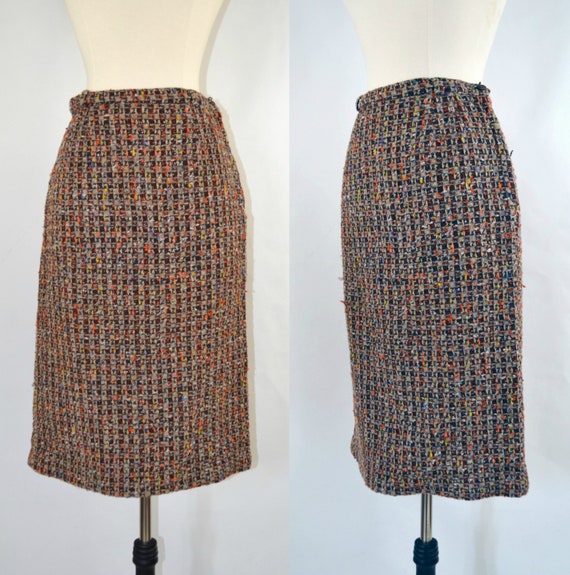 1960s Brown Yellow and Orange Flecked Tweed Pencil Skirt | Etsy