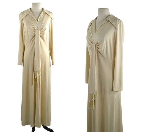 1970s Ivory Empire Waist Maxi/Full Length Dress by Kay Windsor