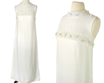 1970's White Sleeveless Empire Waist Bridesmaid, Bridal, Wedding Dress