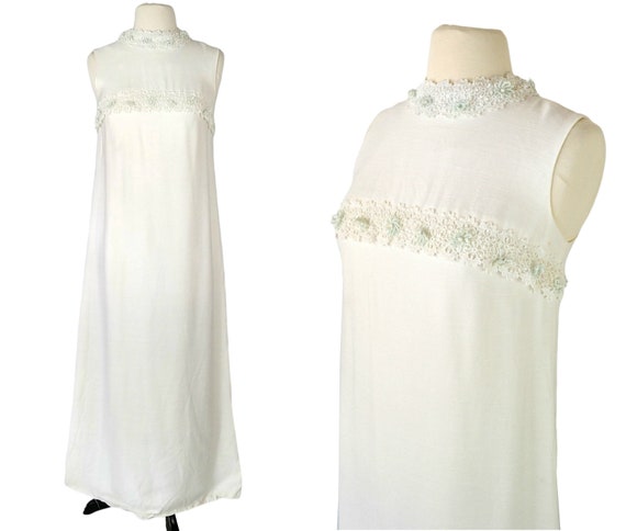 1970's White Sleeveless Empire Waist Bridesmaid, … - image 1