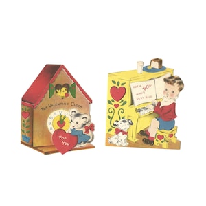 Biglietti di San Valentino vintage di Norcross, set di 2, pianista, orologio