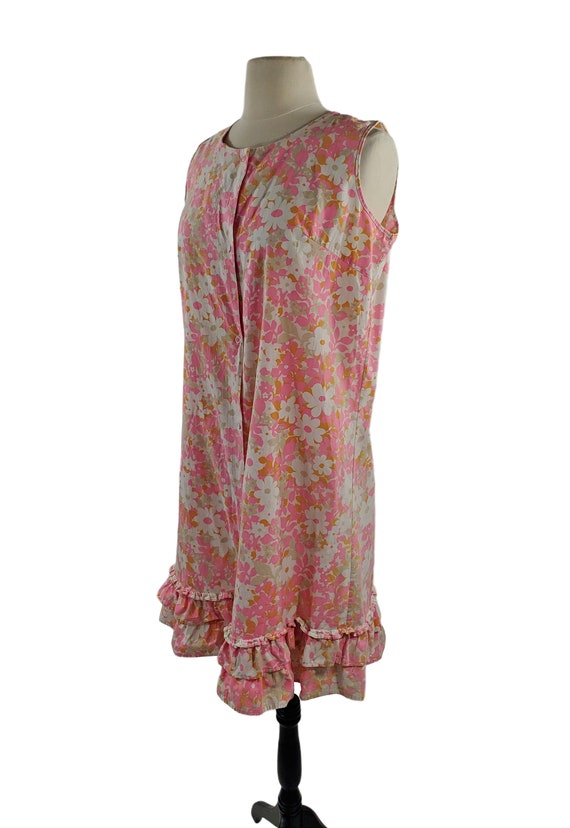 1960s Pink, White, Orange and Taupe Floral Sleeve… - image 3