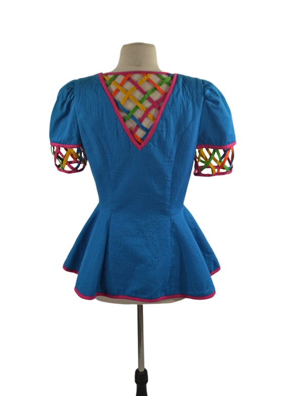 1980s Neon Blue Peplum Blazer by Jenna Benjamin - image 5