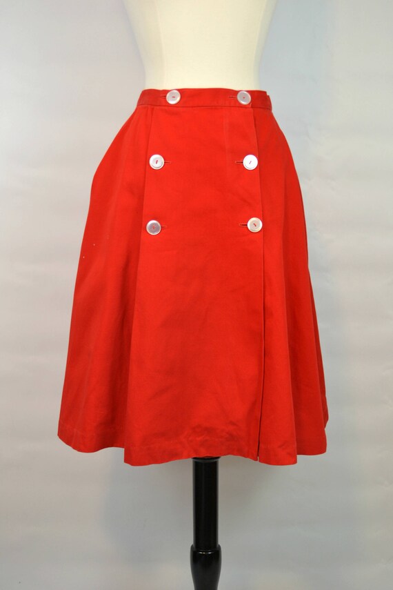 1950s Lipstick Red Khaki A-line Knee Length Skirt… - image 2