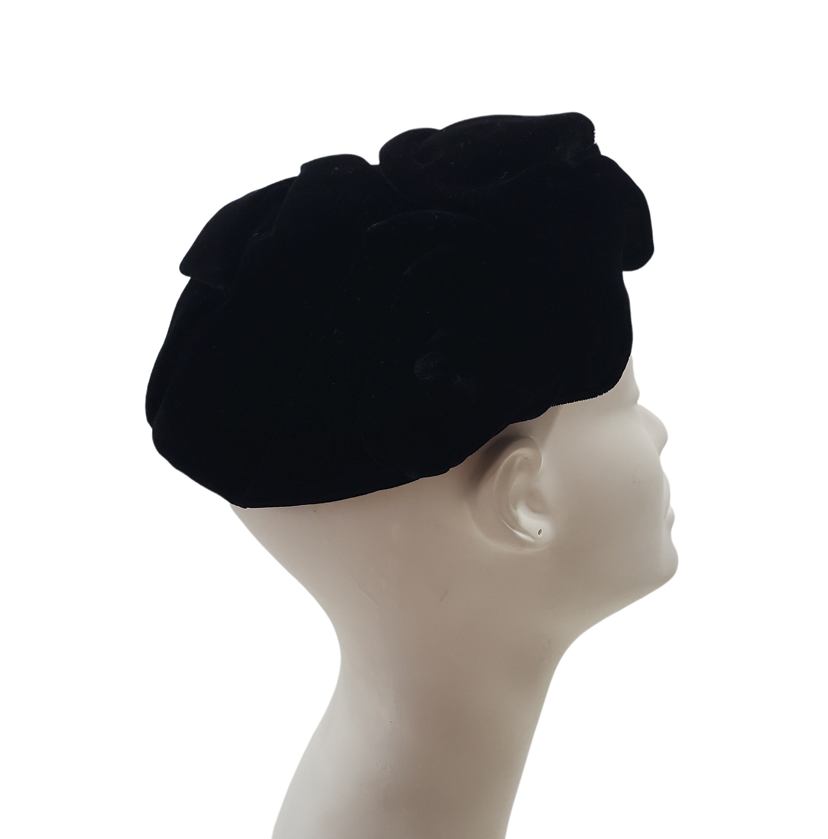 Vintage Rakfeld Black Velvet Cocktail Fascinator Hat Floral Tendrils 1950s BLACK VELVET hat Fascinator Vintage 40s 50s Black bird cage  main image 2