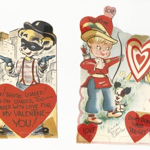 Biglietti di San Valentino vintage per bandito procione e arciere, set di 2