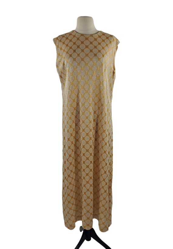 1960s/1970s Gold Metallic Polka Dot Shift Dress b… - image 2