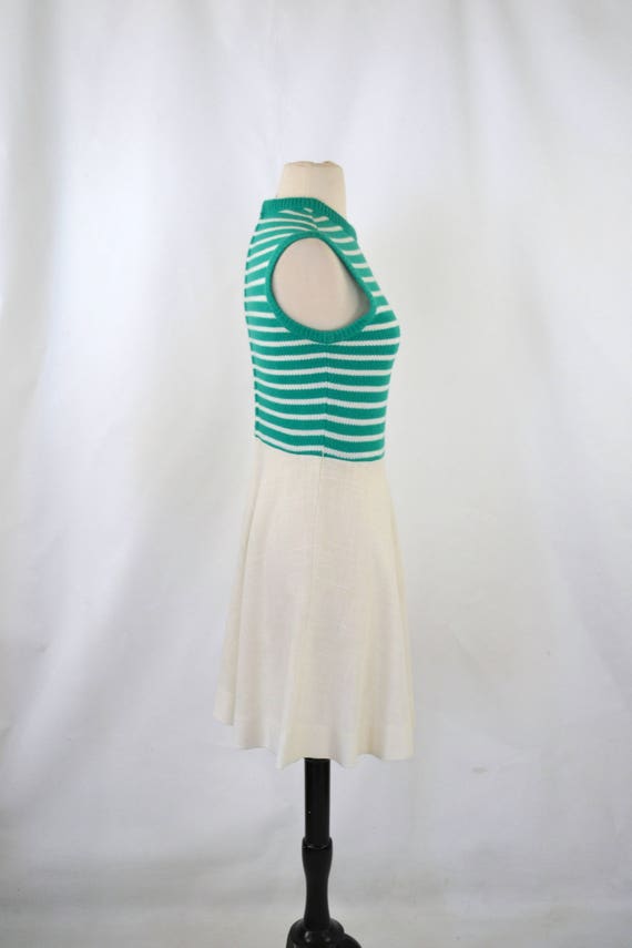 1960s Green Stripe Knit Dress Set, Linen Skirt - image 8