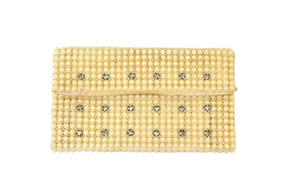Vintage Small Ivory Bead Clutch, Evening Bag, Wed… - image 1