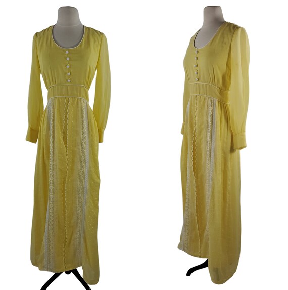 Divine Rare Acidic Yellow Floral 70s Samuel Sherman Cotton Maxi Dress