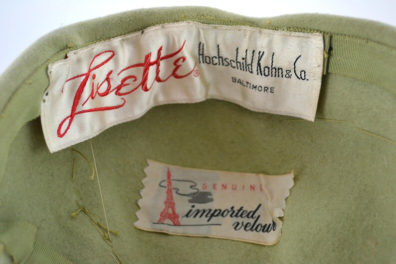 1950s Sage Green Imported Velour Fascinator/Cocktail Hat by Lisette Hochschild Kohn and Co image 9