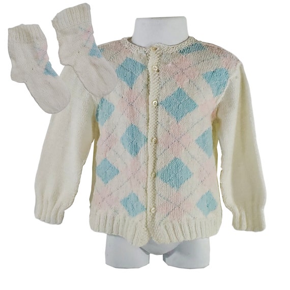 1970s/1980s Toddler White with Pink and Blue Diam… - image 1