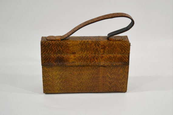 Vintage Python Snake Skin Top Handle Handbag - image 2