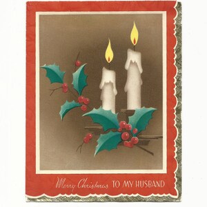 Cartão de Natal vintage para meu marido, bagas de azevinho e velas, cartão de férias, coisas efêmeras, álbum de recortes